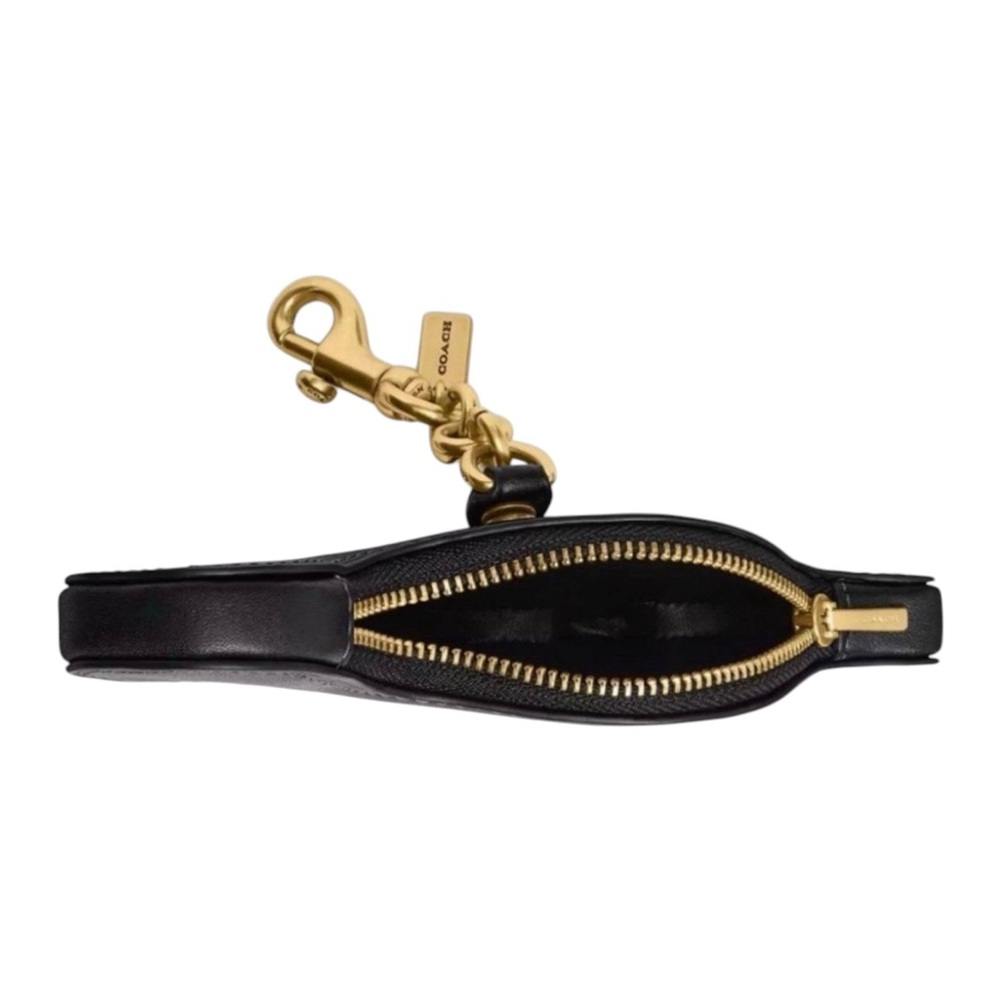 Coach Black Dino Leather Coin Purse/Bag Charm with Gold Hardware, NWT - Picture 3 of 5